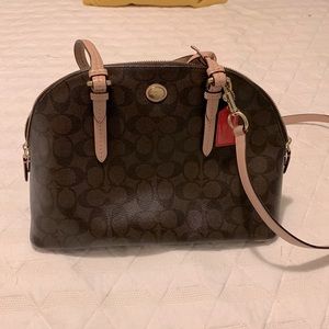 Brown coated canvas Coach bag crossbody with handles